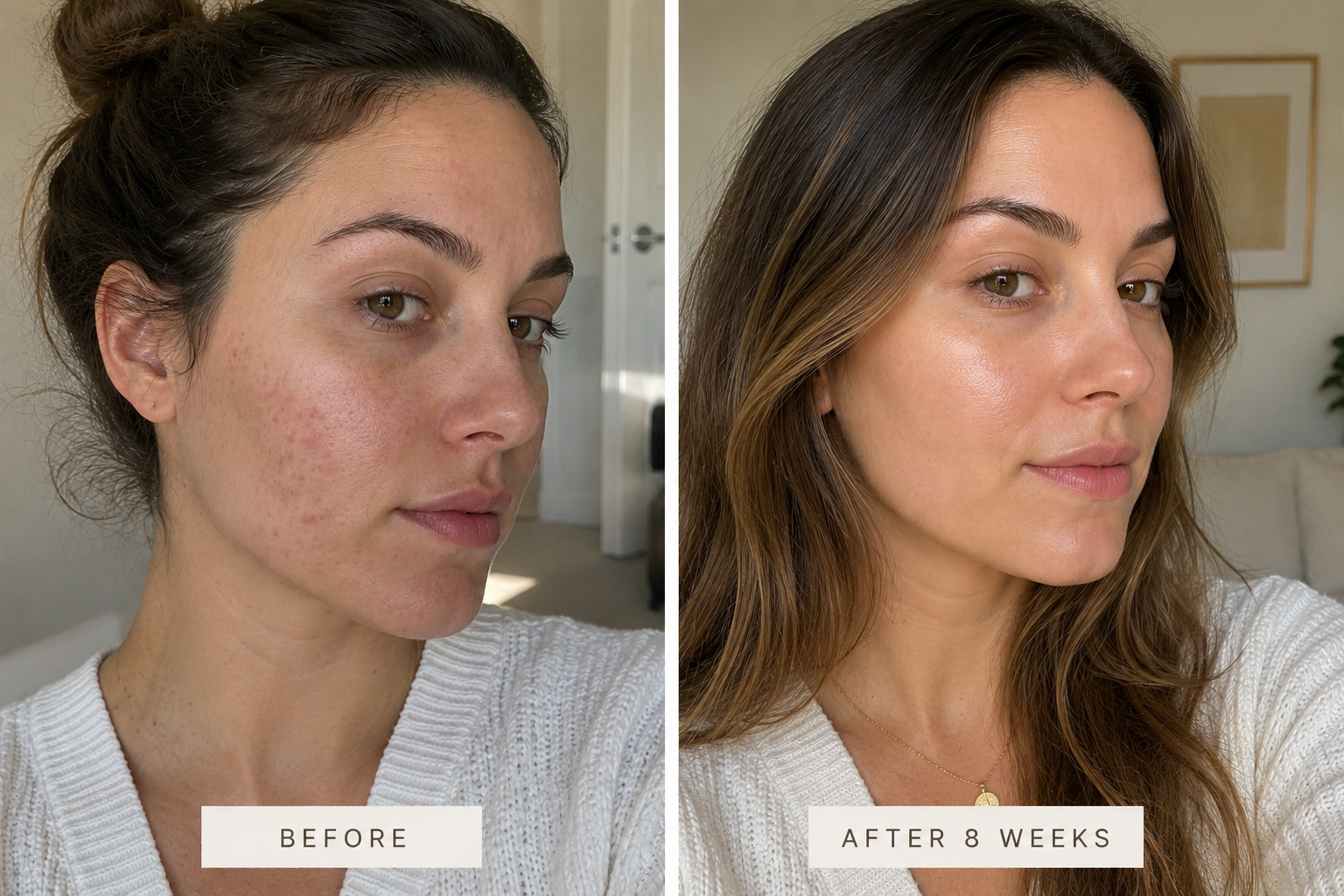 Real customer before and after eight weeks of the Rufina ritual